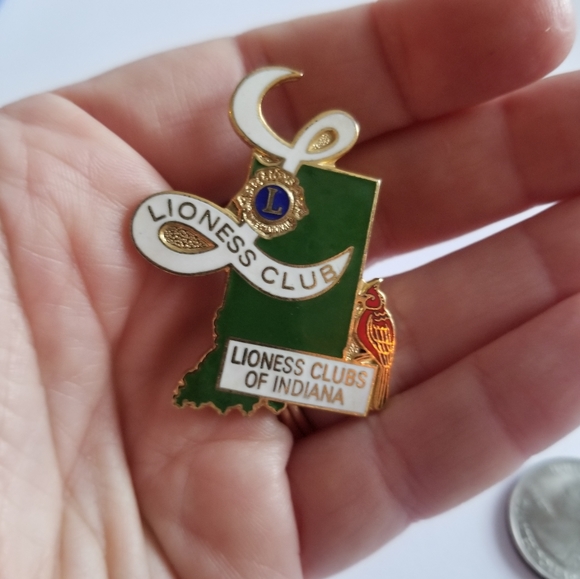 Vintage Lioness Club pin enamel brooch Gold tone metal Lions - Picture 2 of 8